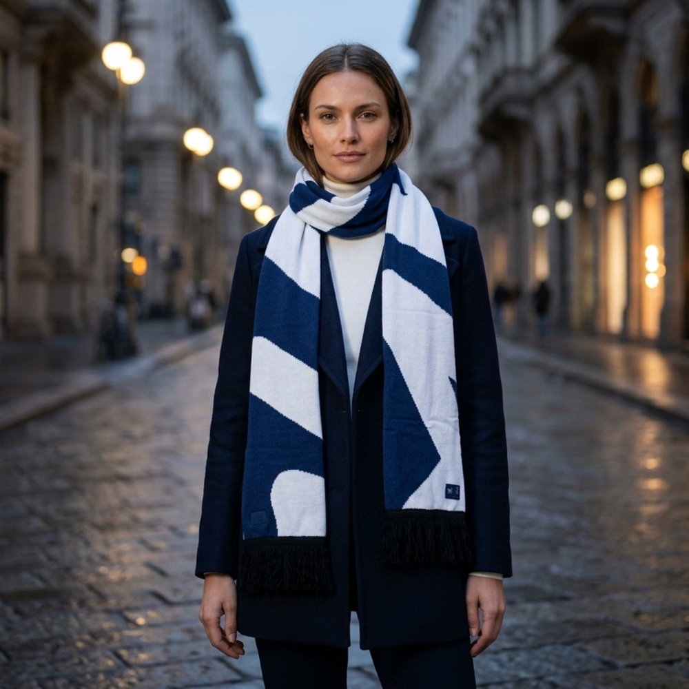 Corona Extra Milano Cortina Navy and White Olympic Scarf with fringe NWT